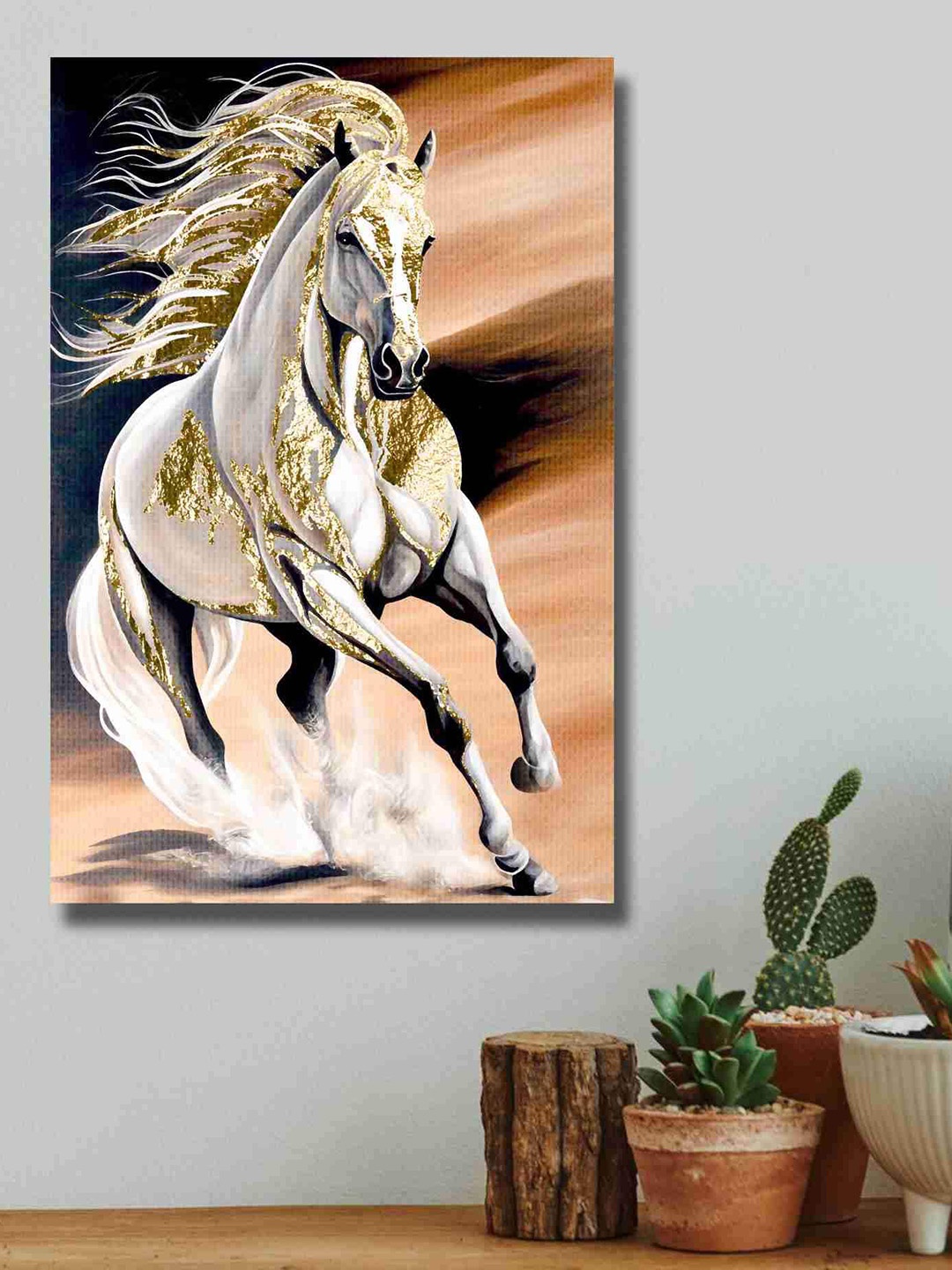 

SAF White & Orange Running Horse Canvas Waterproof Wall Art