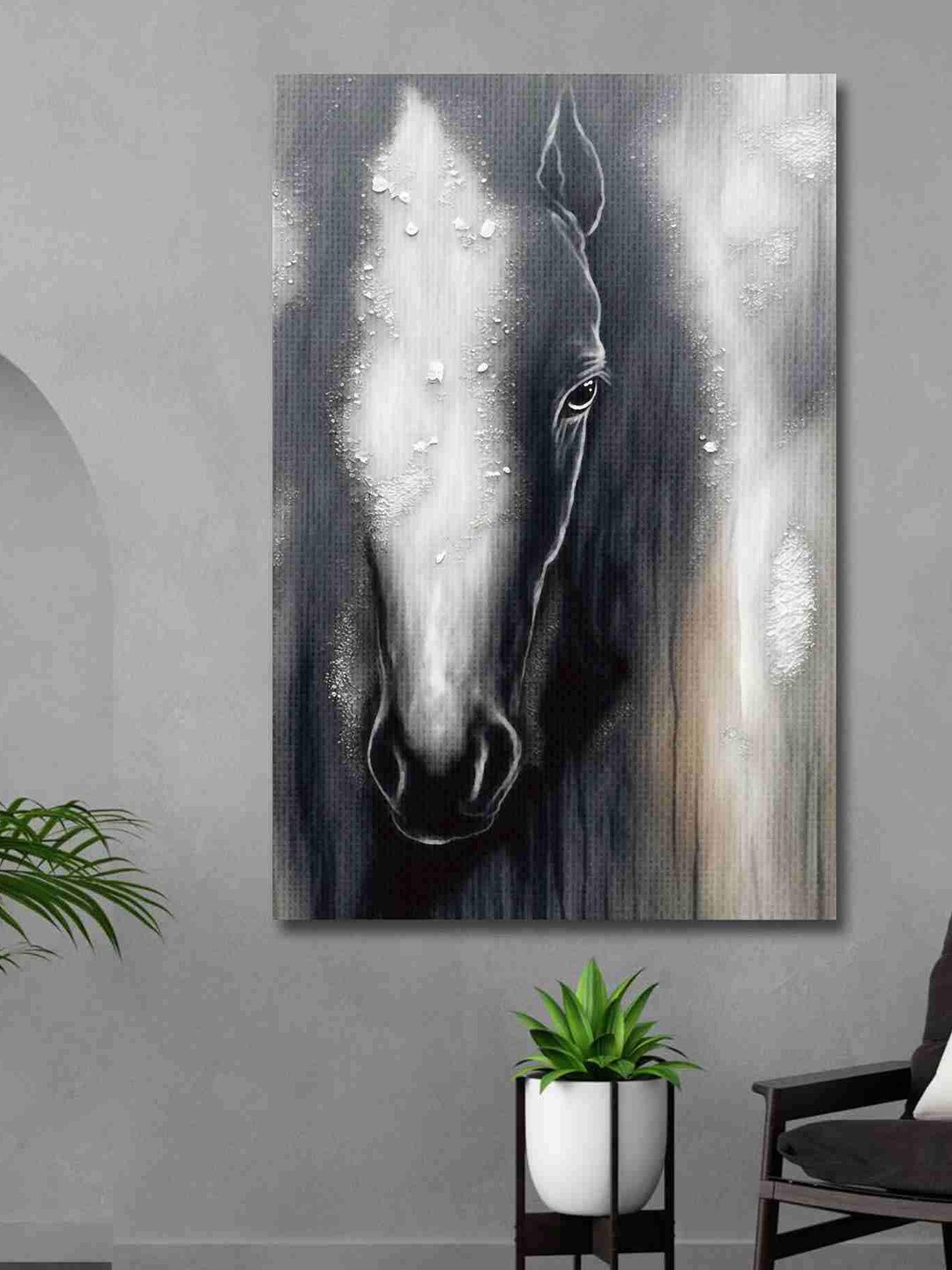 

SAF Black & White Horse Canvas Waterproof Painting Wall Art