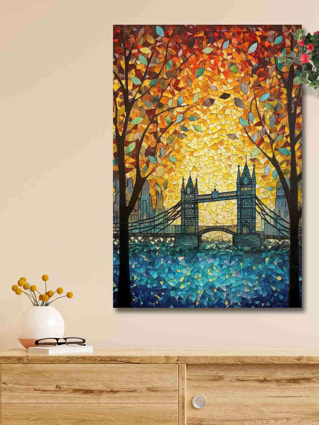 

SAF Blue & Yellow Vintage City Canvas Waterproof Wall Art