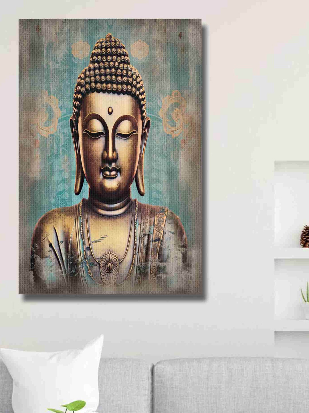 

SAF Brown & Green Lord Buddha Canvas Waterproof Wall Art