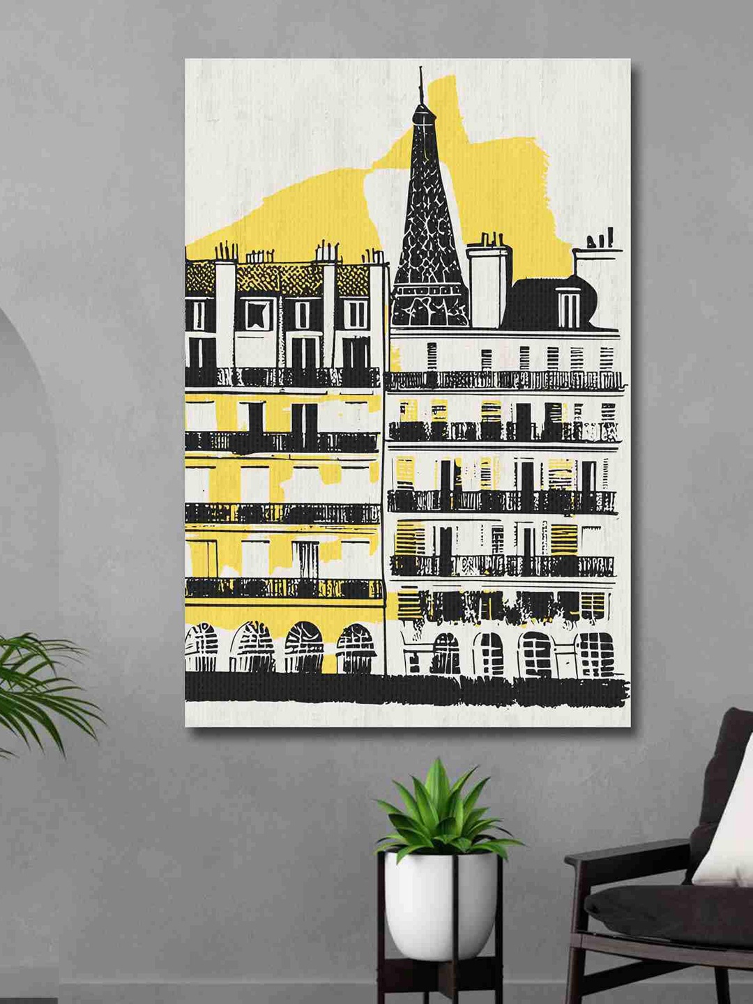 

SAF Yellow & Black Vintage City Canvas Waterproof Painting Wall Art