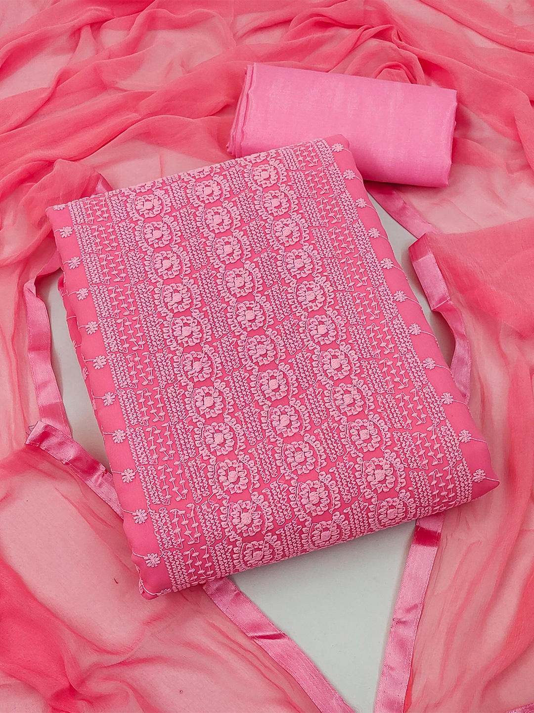 

SHADOW & SAINING Embroidered Unstitched Dress Material, Pink