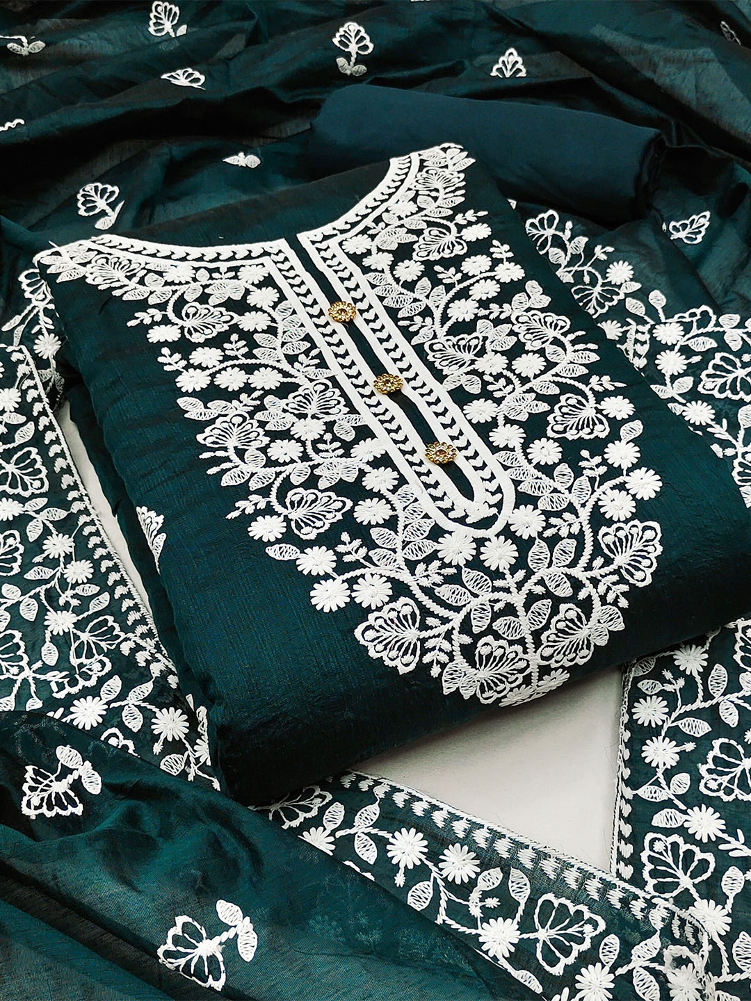 

SHADOW & SAINING Embroidered Unstitched Dress Material, Green