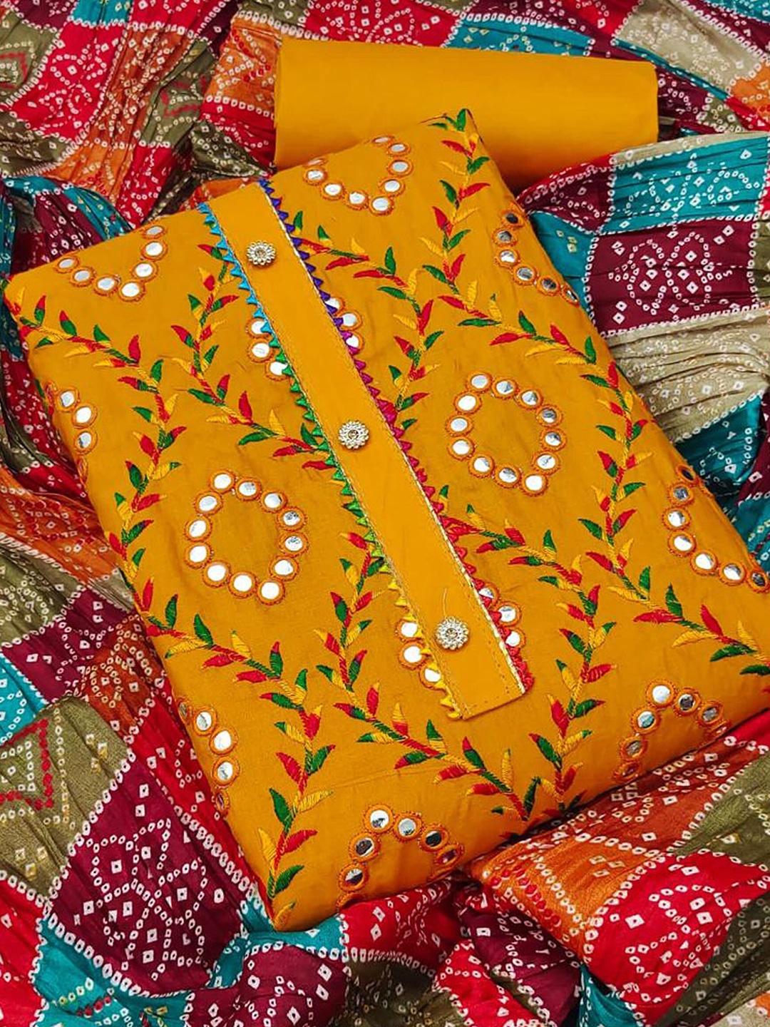 

SHADOW & SAINING Embroidered Pure Cotton Unstitched Dress Material, Yellow