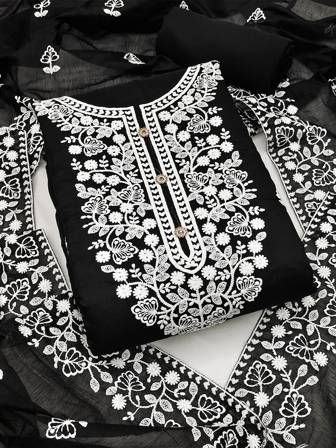 

SHADOW & SAINING Ethnic Motifs Embroidered Unstitched Dress Material, Black