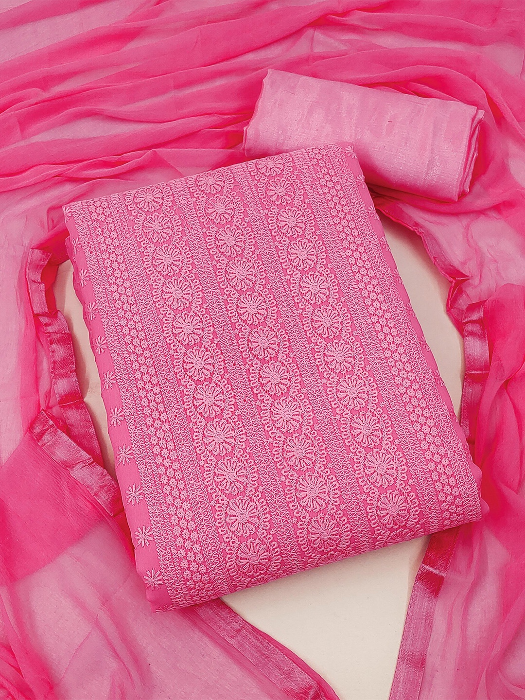 

SHADOW & SAINING Embroidered Unstitched Dress Material, Pink