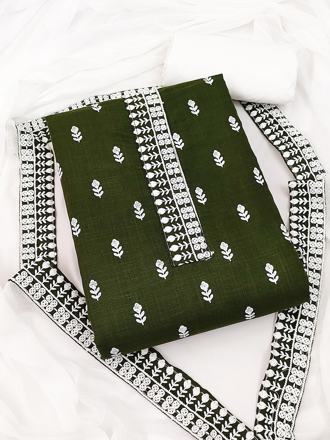 

SHADOW & SAINING Ethnic Motifs Embroidered Unstitched Dress Material, Green