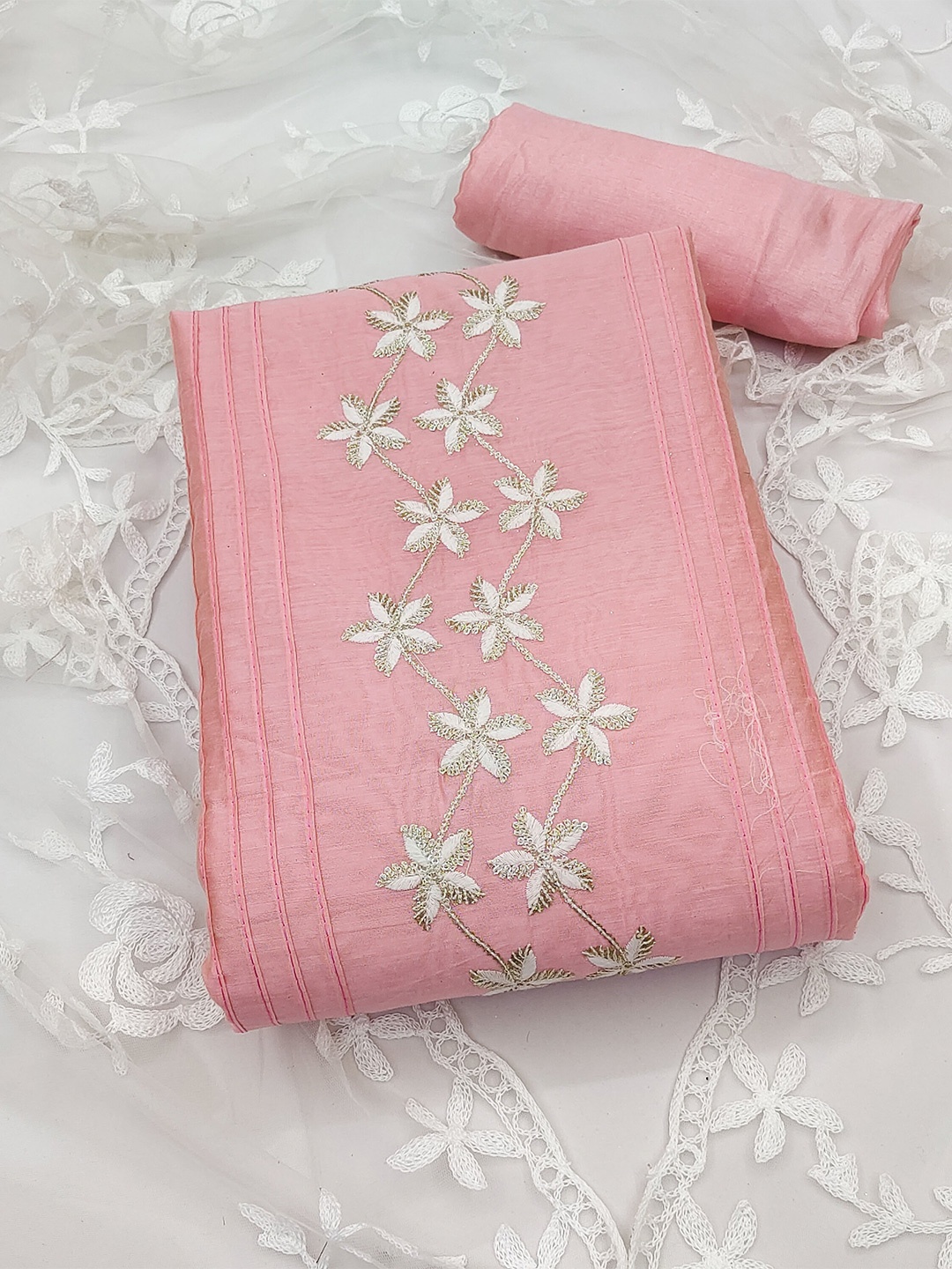 

SHADOW & SAINING Embroidered Unstitched Dress Material, Pink