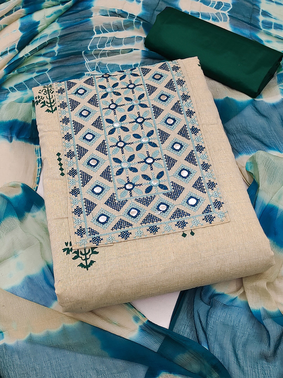 

SHADOW & SAINING Ethnic Motifs Embroidered Unstitched Dress Material, Beige