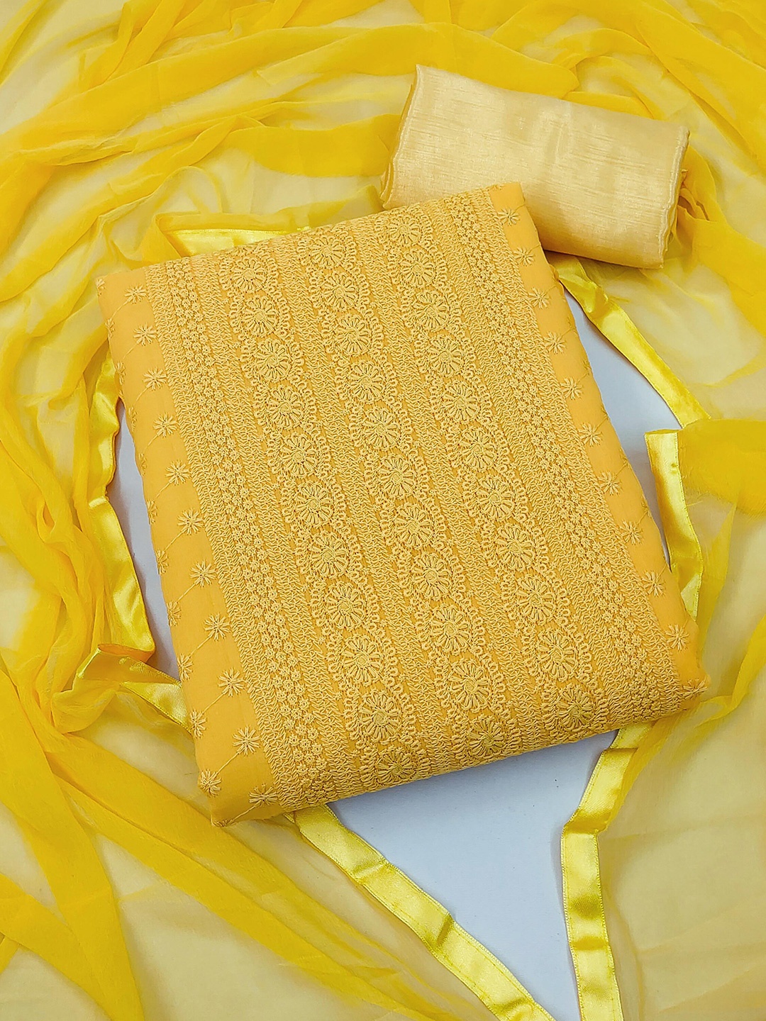 

SHADOW & SAINING Embroidered Silk Georgette Unstitched Dress Material, Yellow