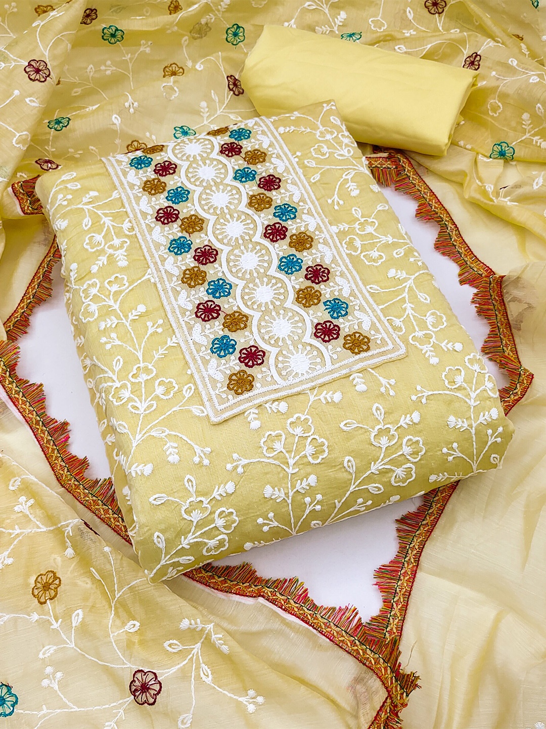 

SHADOW & SAINING Embroidered Unstitched Dress Material, Yellow