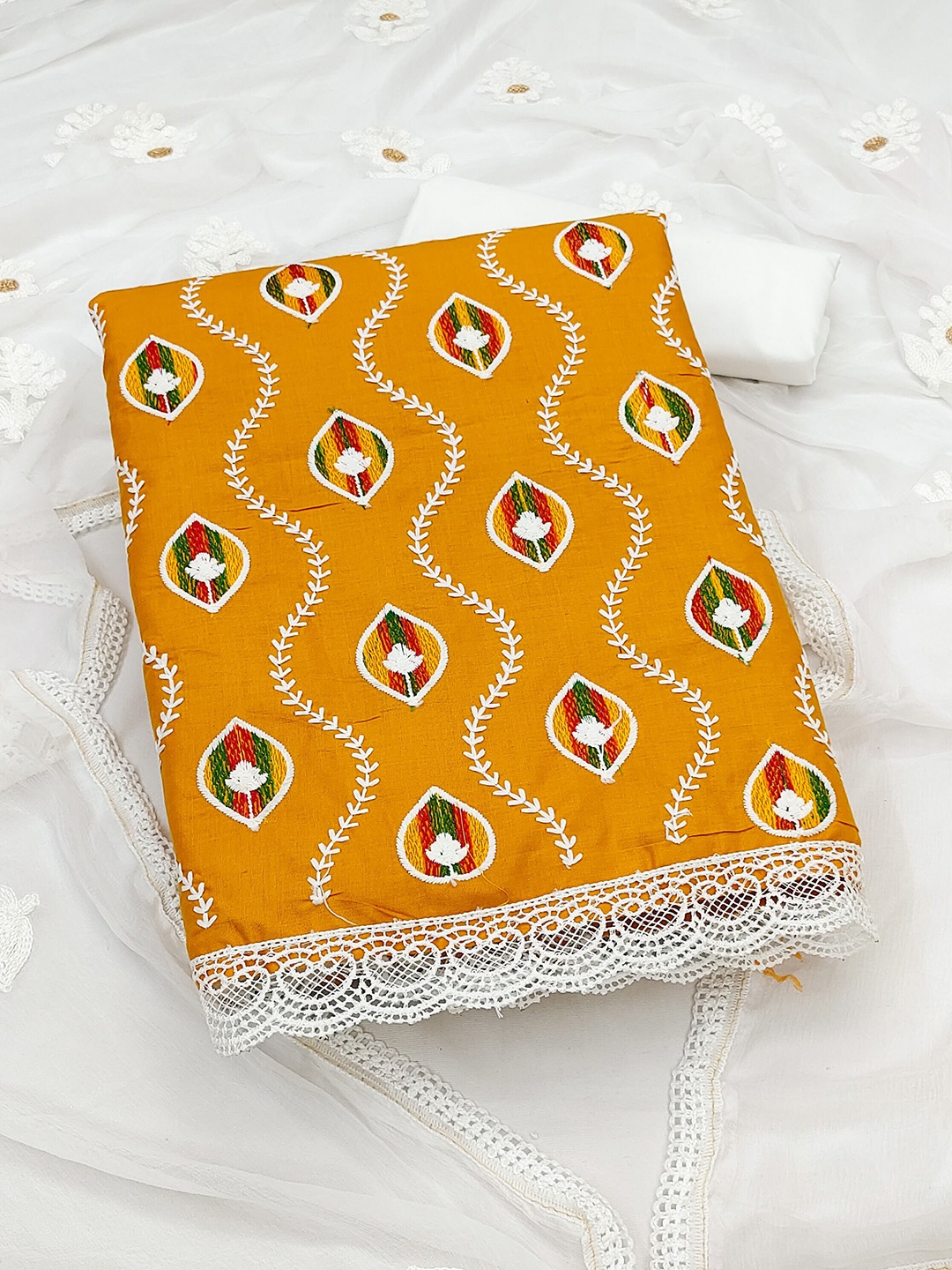 

SHADOW & SAINING Ethnic Motifs Embroidered Unstitched Dress Material, Yellow