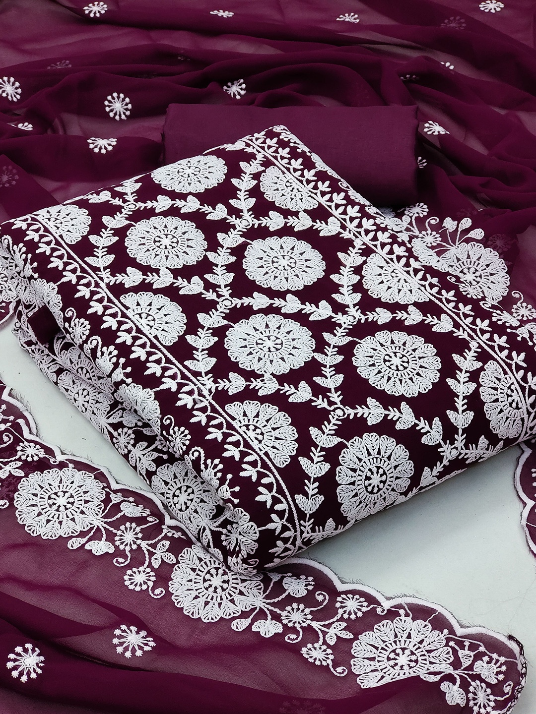 

SHADOW & SAINING Ethnic Motifs Embroidered Unstitched Dress Material, Magenta