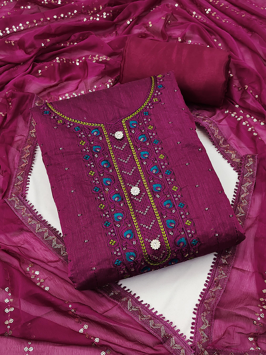 

SHADOW & SAINING Embroidered Unstitched Dress Material, Pink