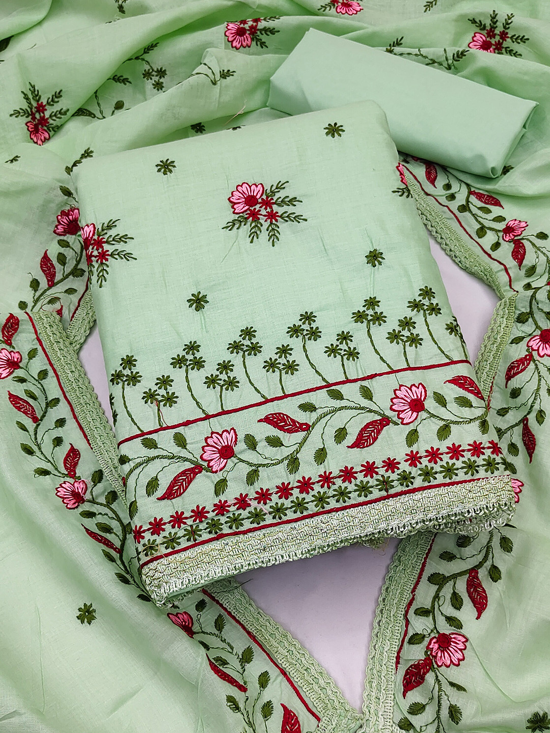 

SHADOW & SAINING Embroidered Pure Cotton Unstitched Dress Material, Green