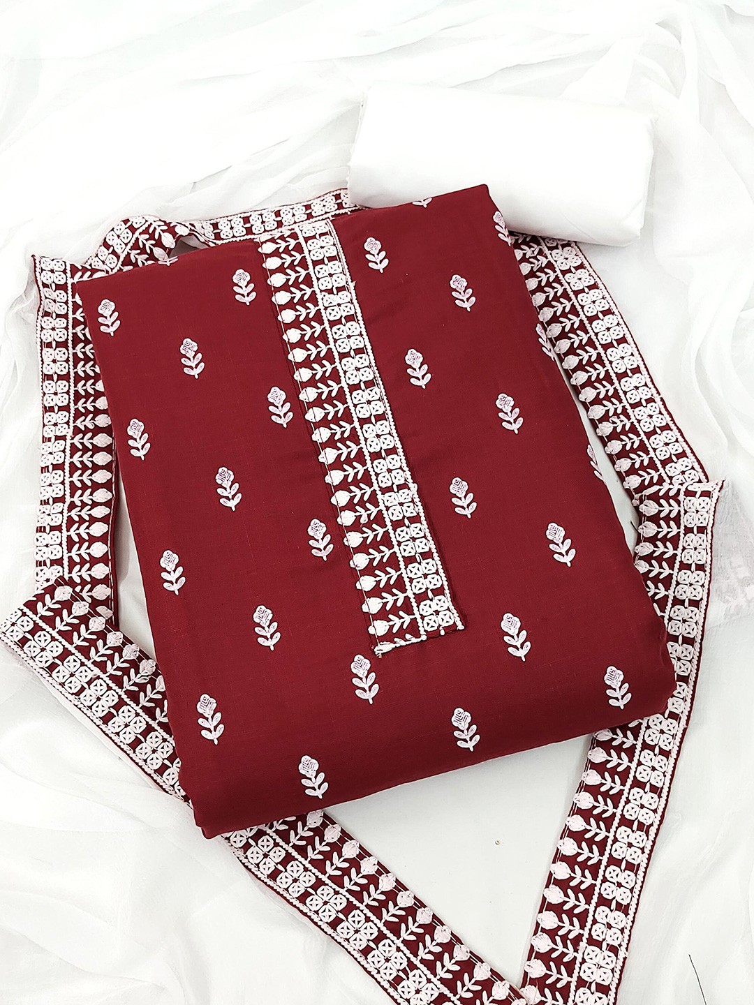 

SHADOW & SAINING Embroidered Unstitched Dress Material, Red