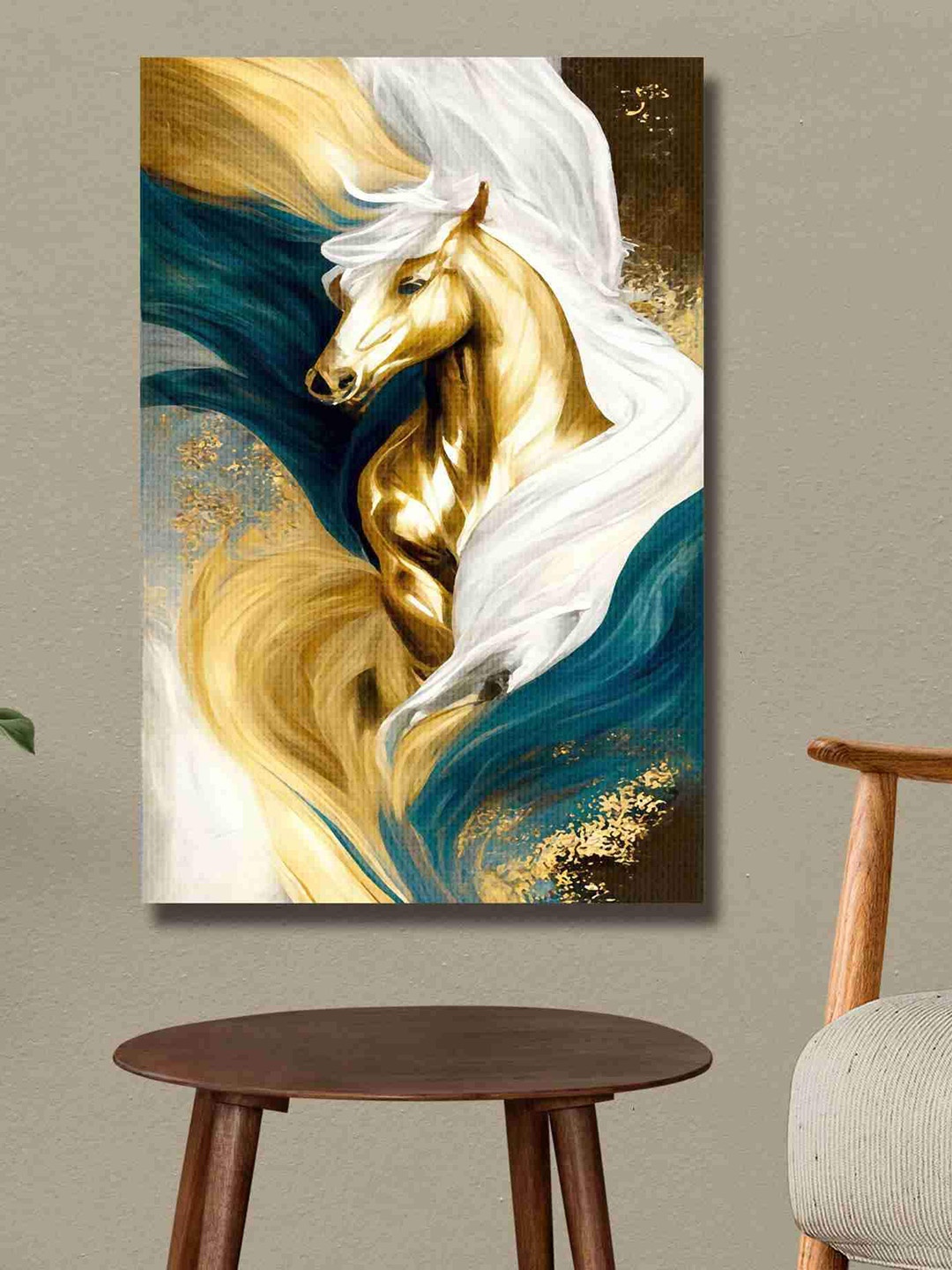 

SAF Green & White Horse Canvas Waterproof Wall Art