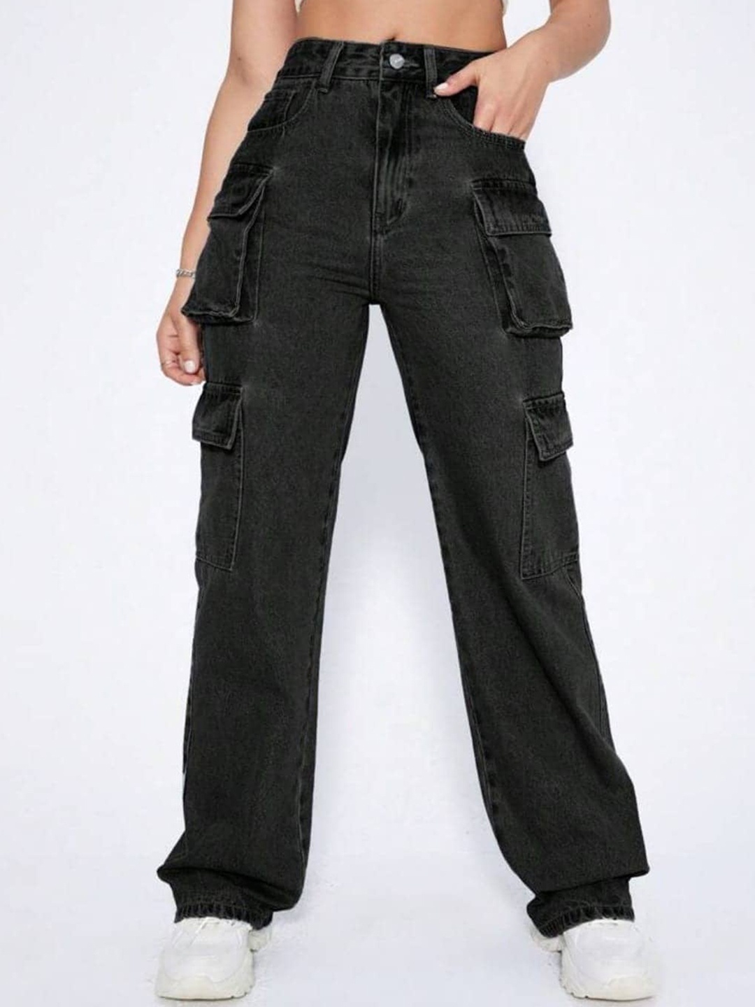 

BROADSTAR Women Smart Clean Look Light Fade High-Rise Wide Leg Stretchable Jeans, Black