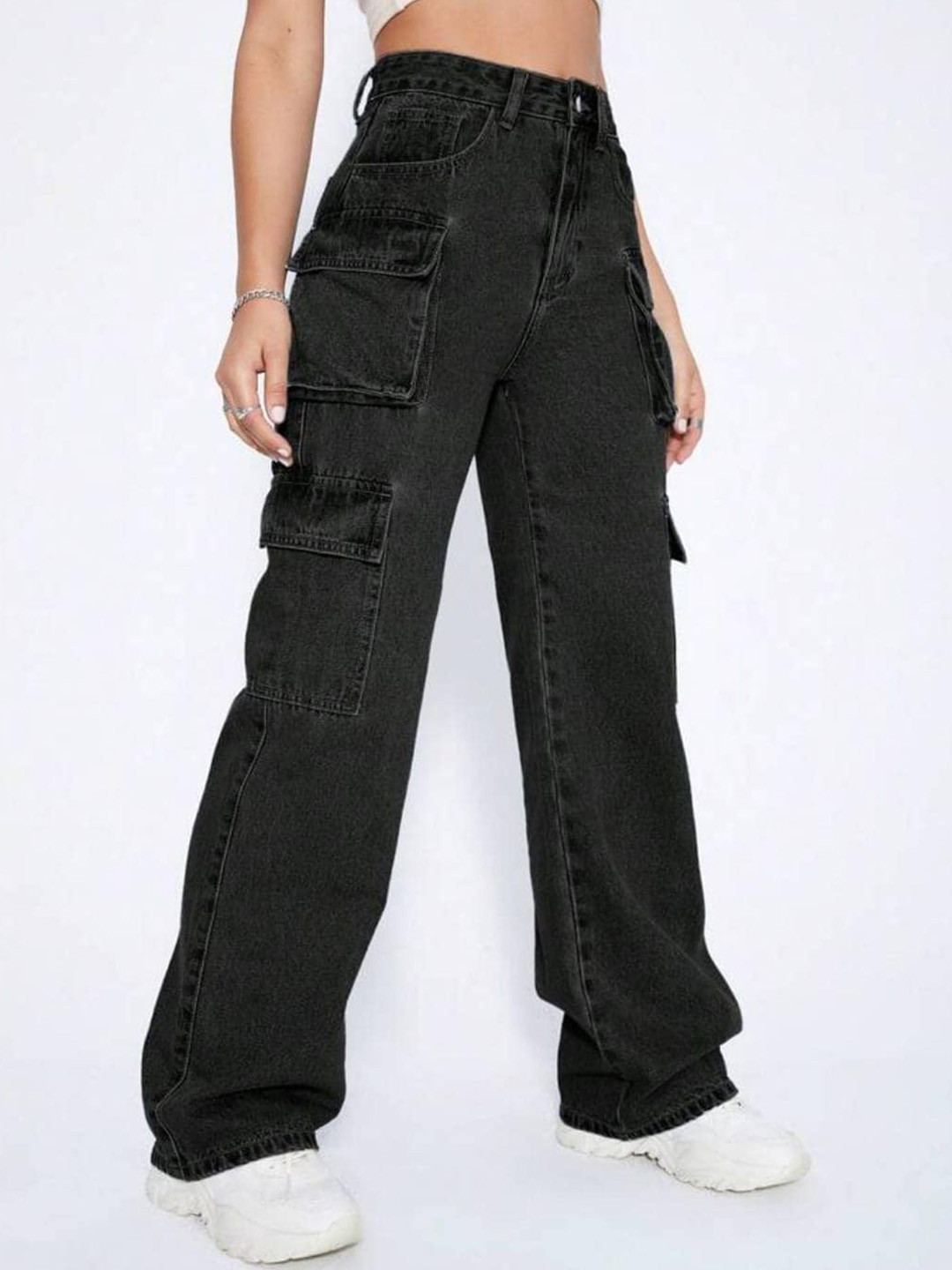 

Next One Women Smart Wide Leg High-Rise Cotton Jeans, Black