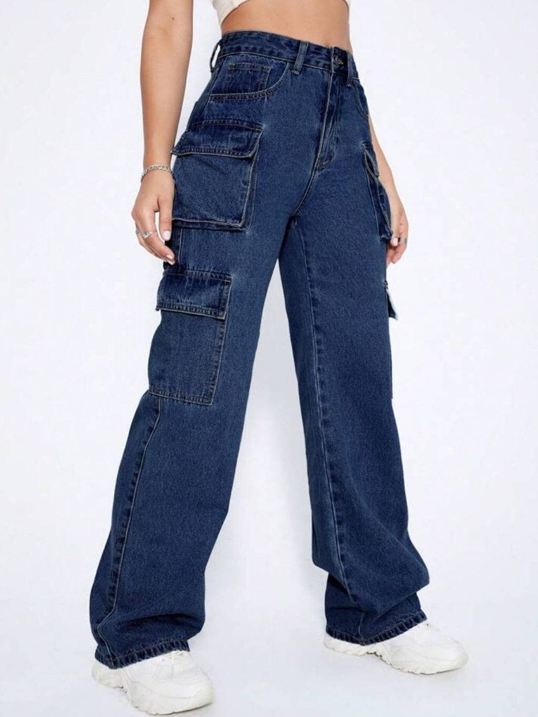 

Next One Women Smart Wide Leg High-Rise Cotton Jeans, Navy blue