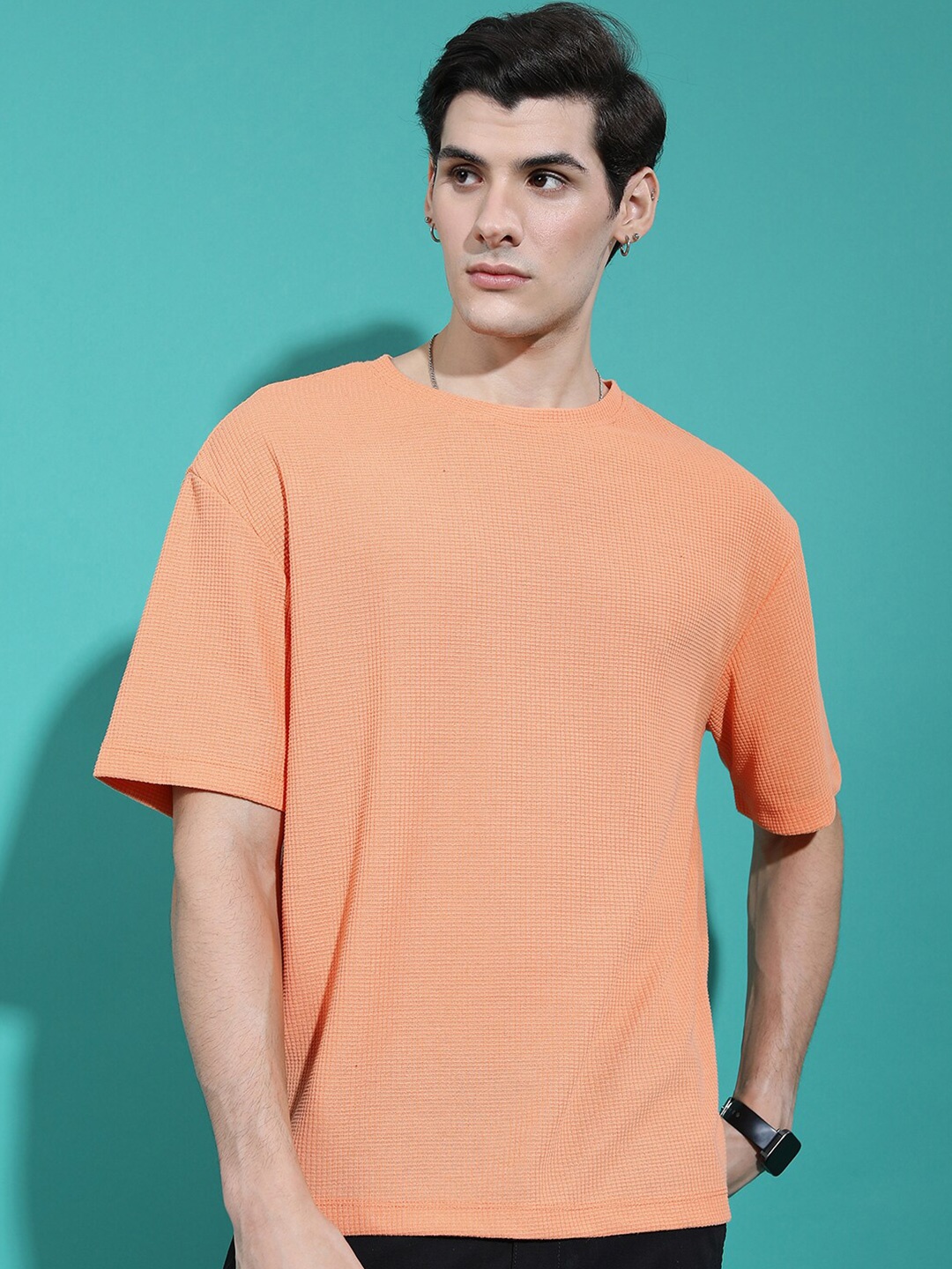 

HIGHLANDER Dropshoulder Oversized Popcorn Structure T-Shirt, Orange