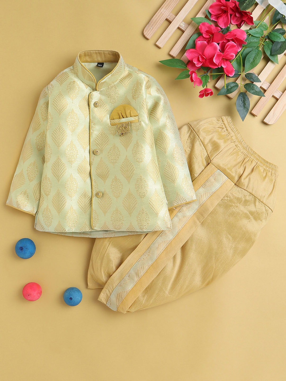 

BAESD Boys Sea Green Floral Regular Kurta with Dhoti Pants