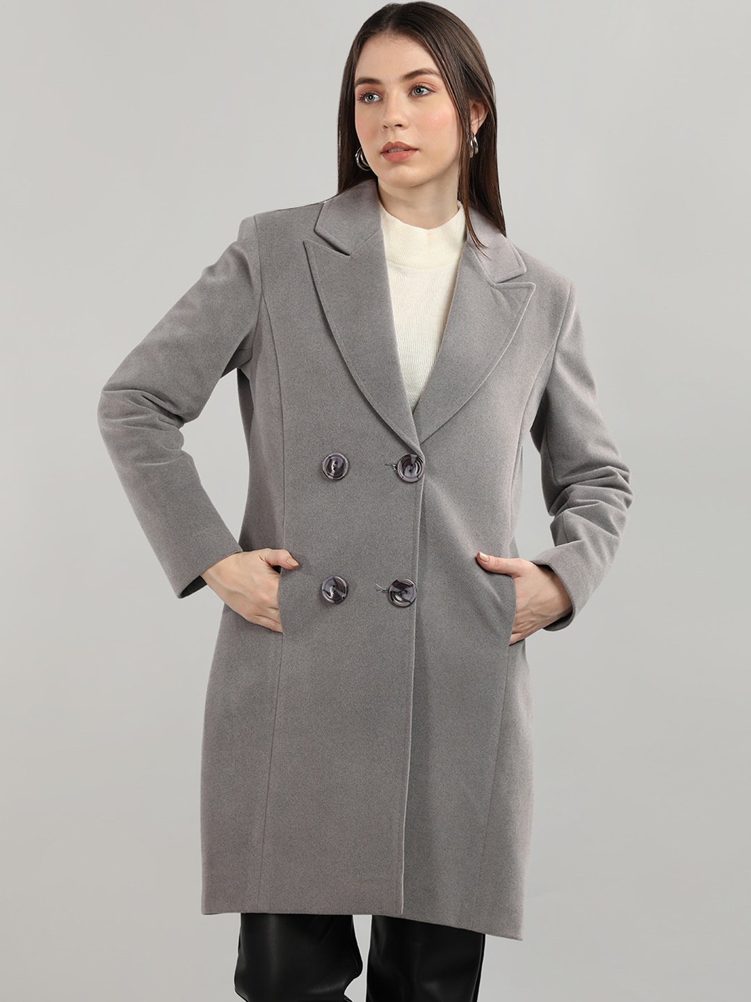 

Plagg Longline Notched Lapel Trench Coats, Grey