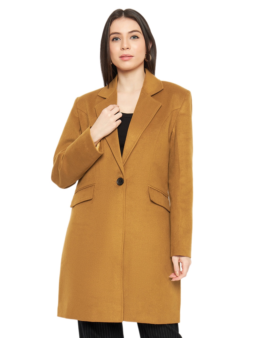 

Plagg Longline Notched Lapel Over Coat, Camel brown