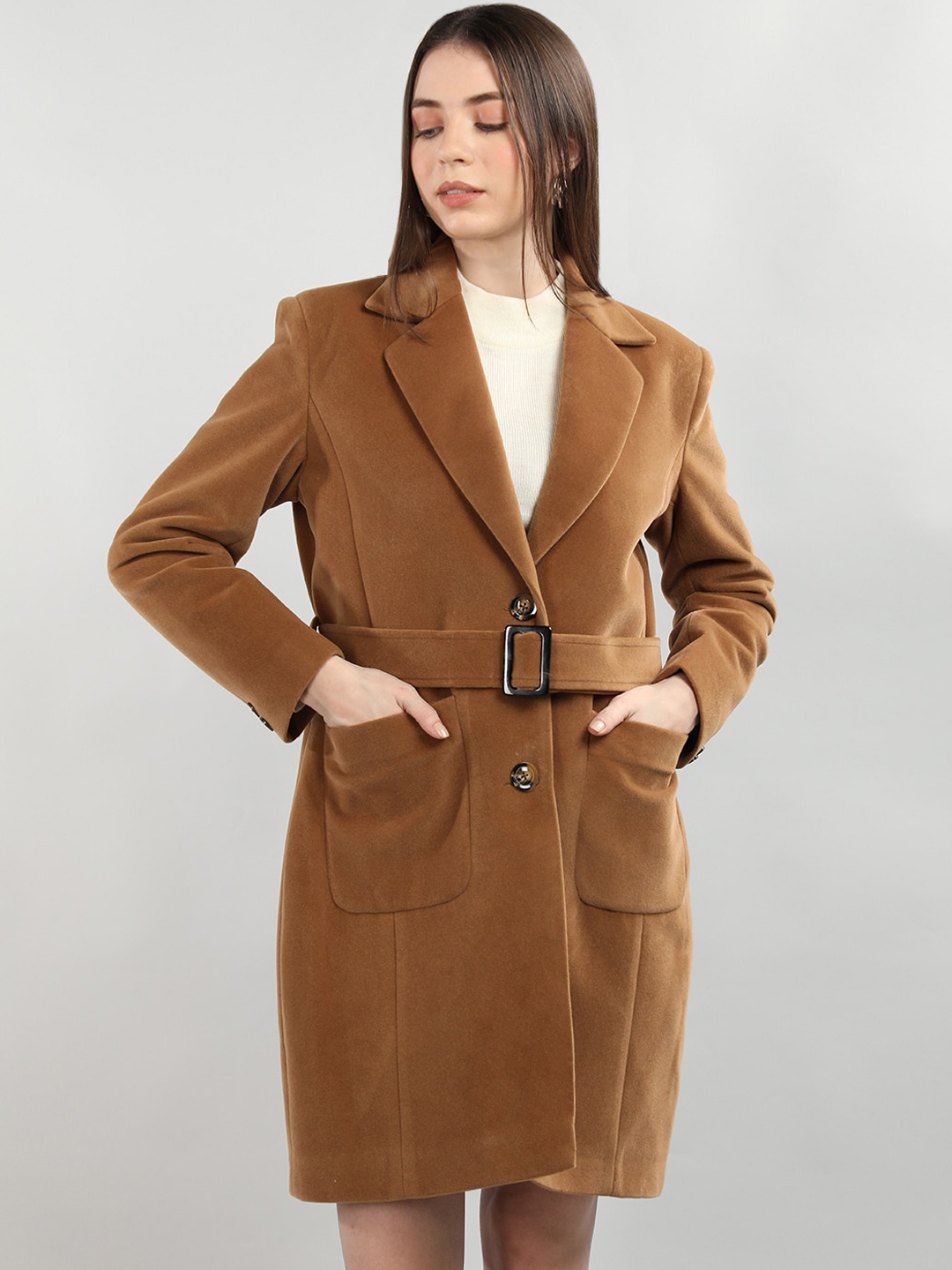 

Plagg Belted Longline Wool Trench Coat, Brown