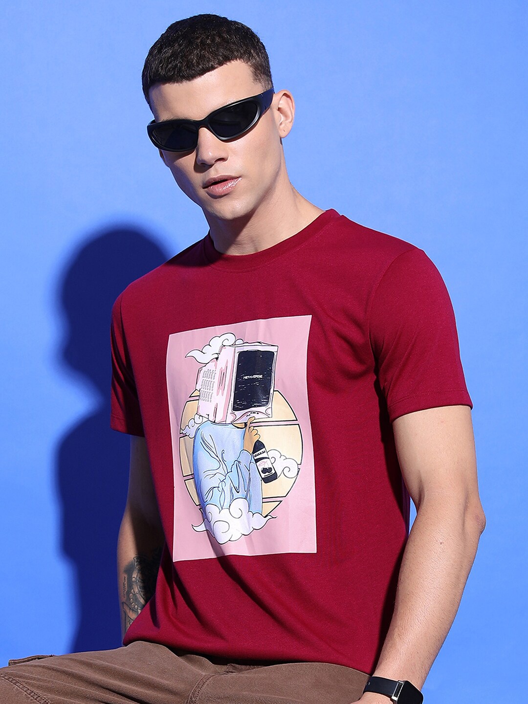 

KETCH Graphic Printed Slim Fit T-shirt, Burgundy