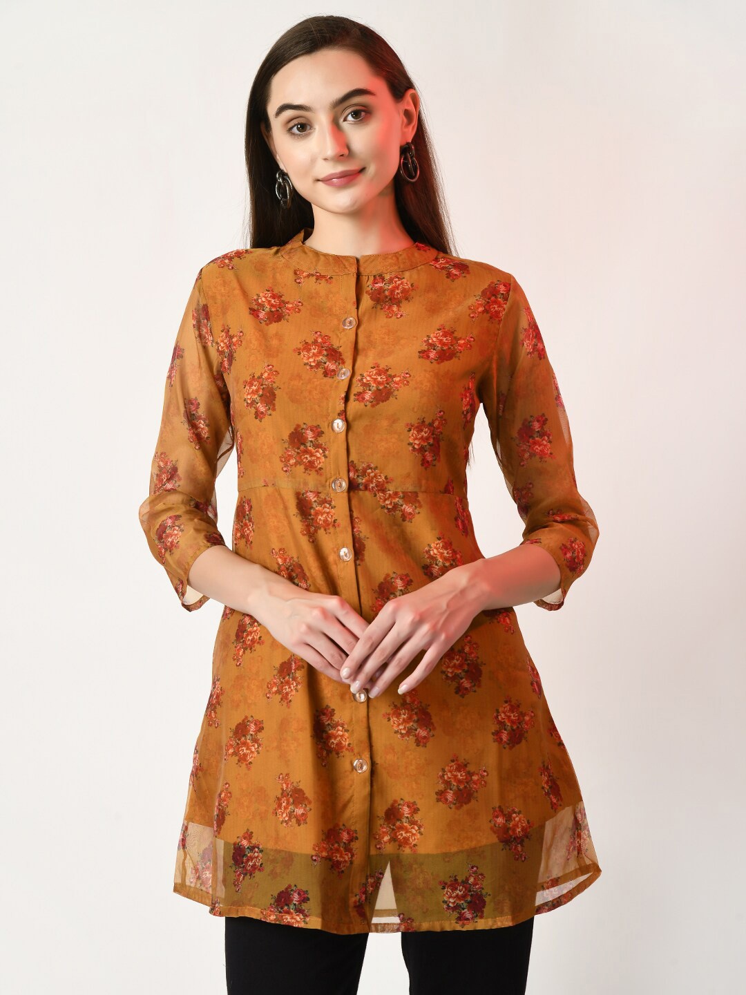 

Sangria Floral Printed Orgenza Tunics, Mustard