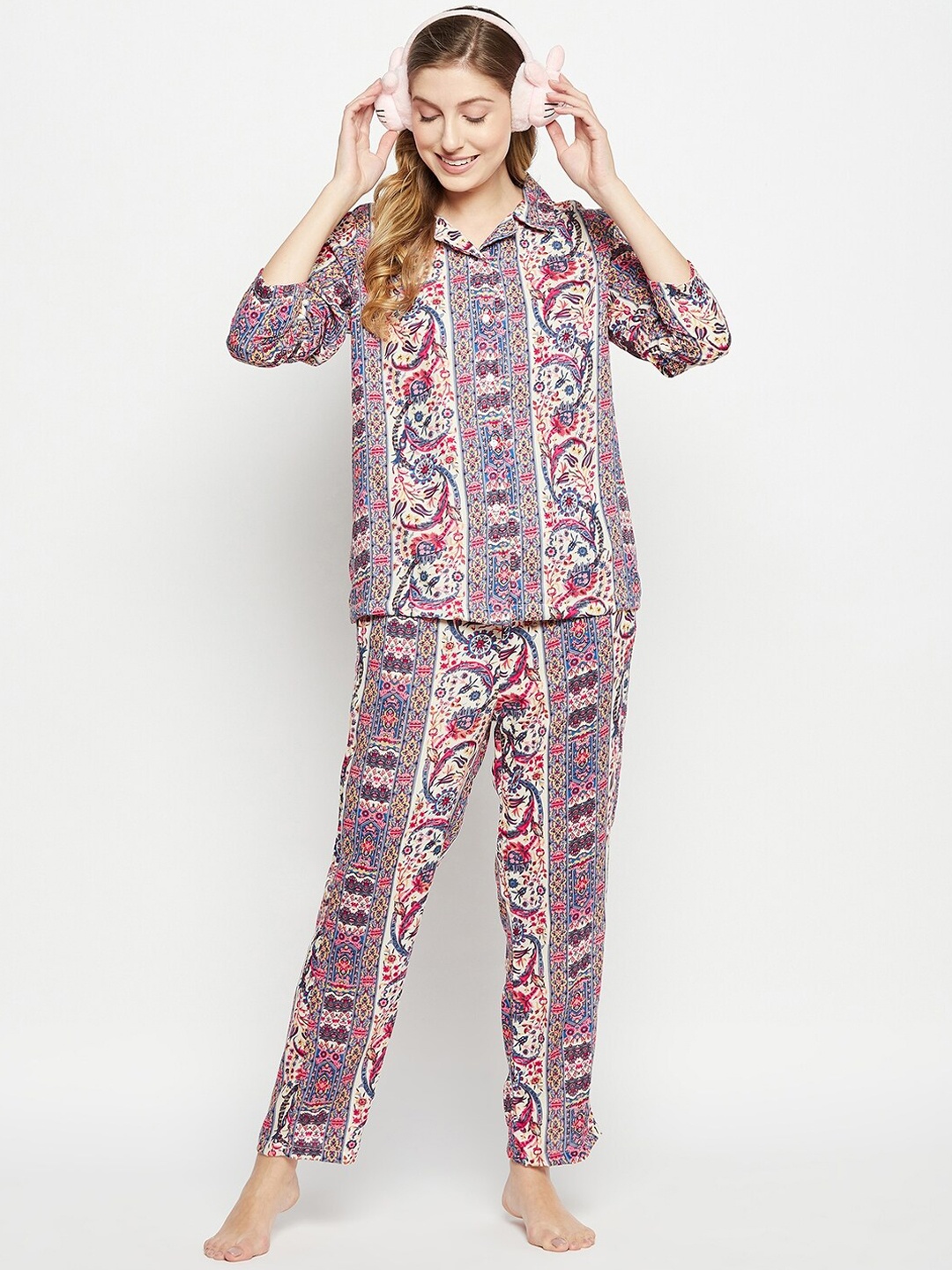 

Nuwah Ethnic Motifs Printed Night Suit, Pink
