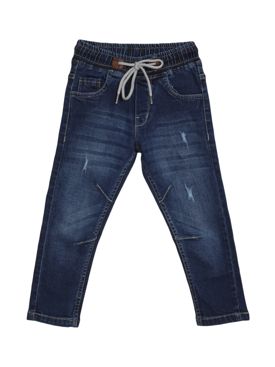 

V-Mart Boys Mid-Rise Dark Shade Light Fade Low Distress Cotton Jeans, Blue