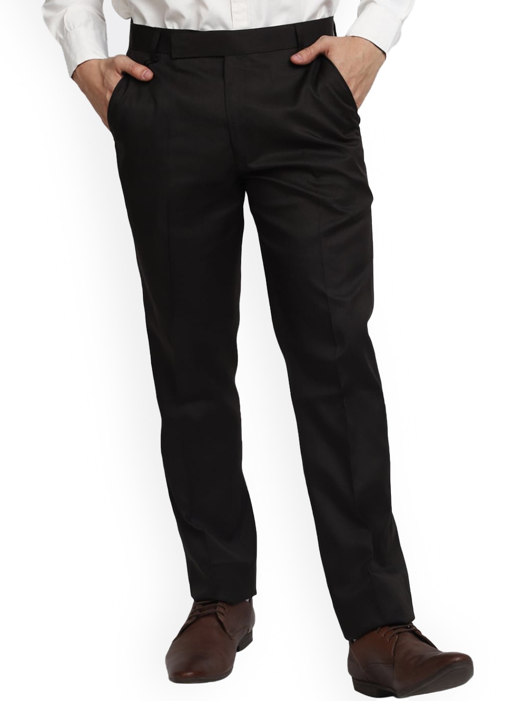 

J White by Vmart Men Slim Fit Cotton Formal Trousers, Brown