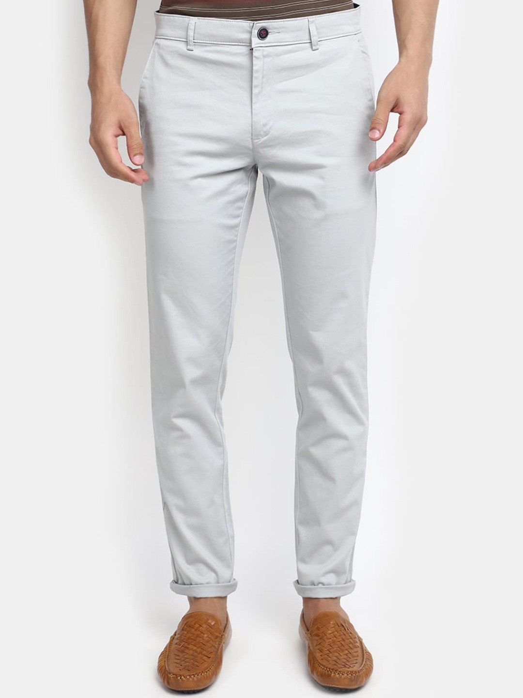 

V-Mart Men Slim Fit Cotton Chinos Trousers, Grey