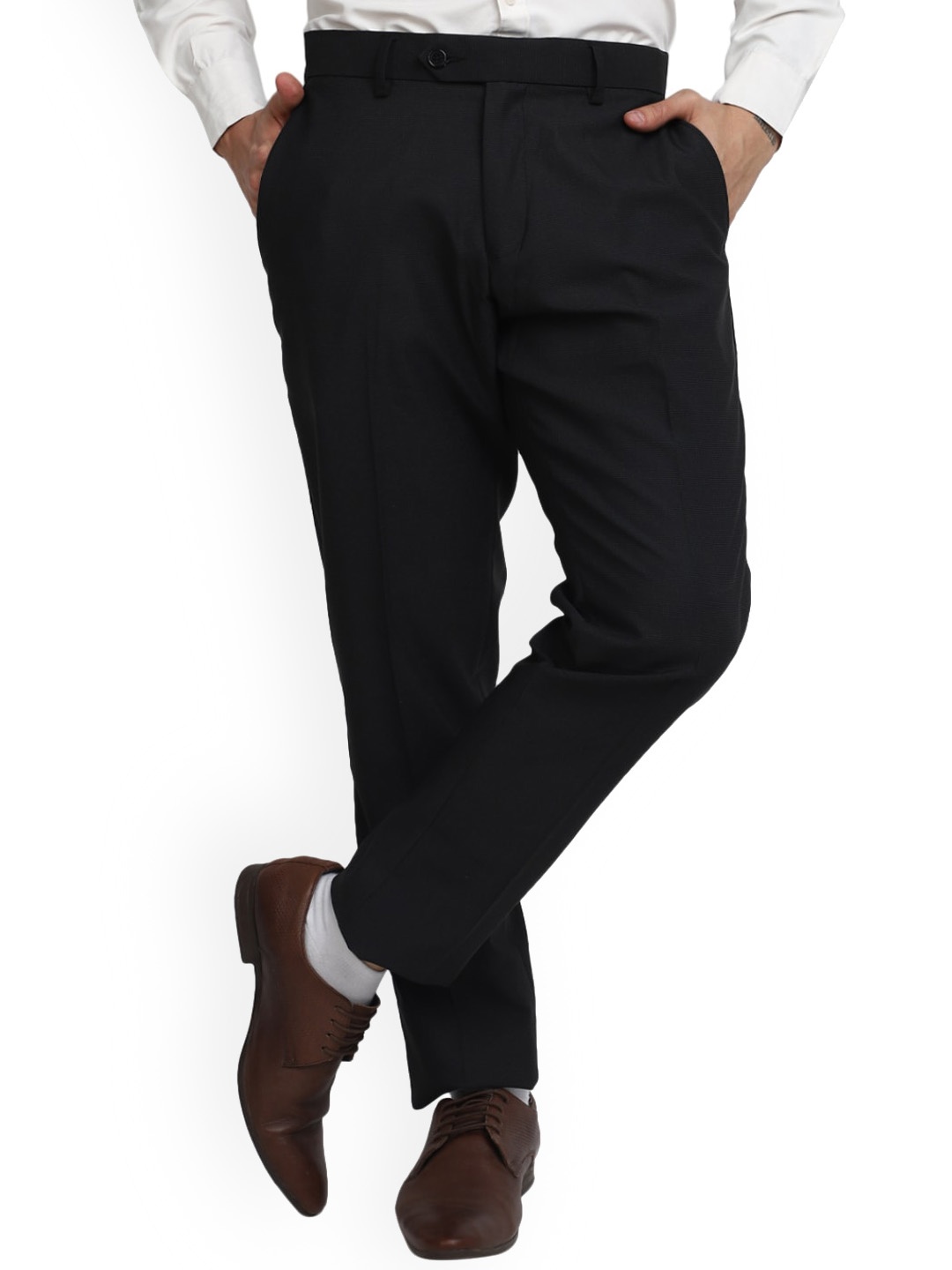 

V-Mart Men Slim Fit Cotton Formal Trousers, Black