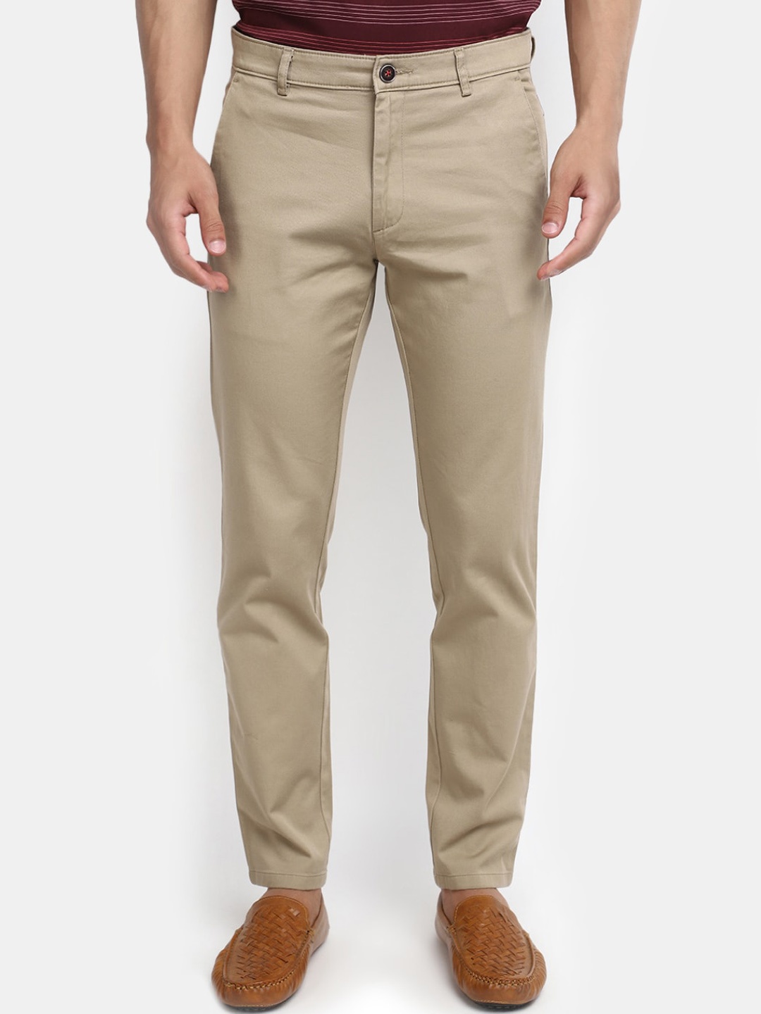 

V-Mart Men Slim Fit Cotton Chinos Trousers, Beige