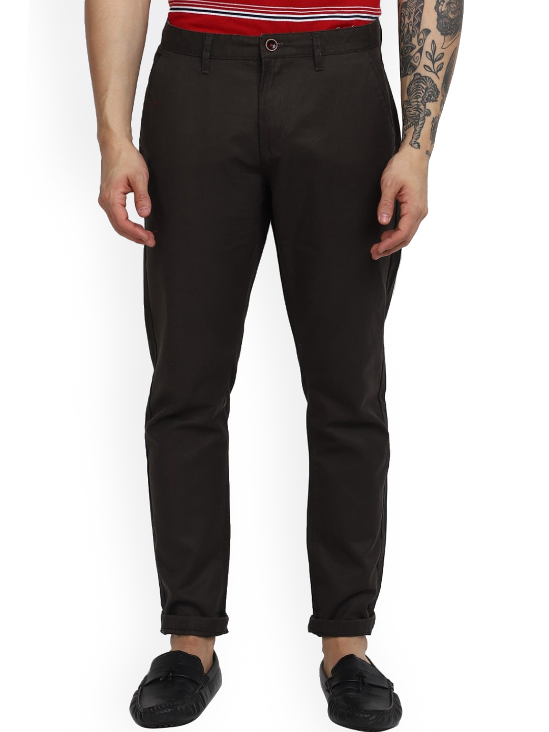 

V-Mart Men Slim Fit Cotton Chinos Trousers, Grey