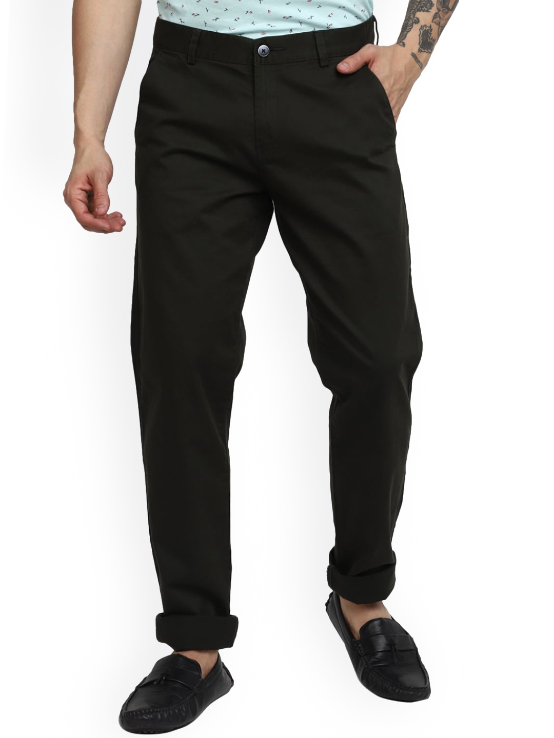 

V-Mart Men Slim Fit Cotton Chinos Trousers, Olive