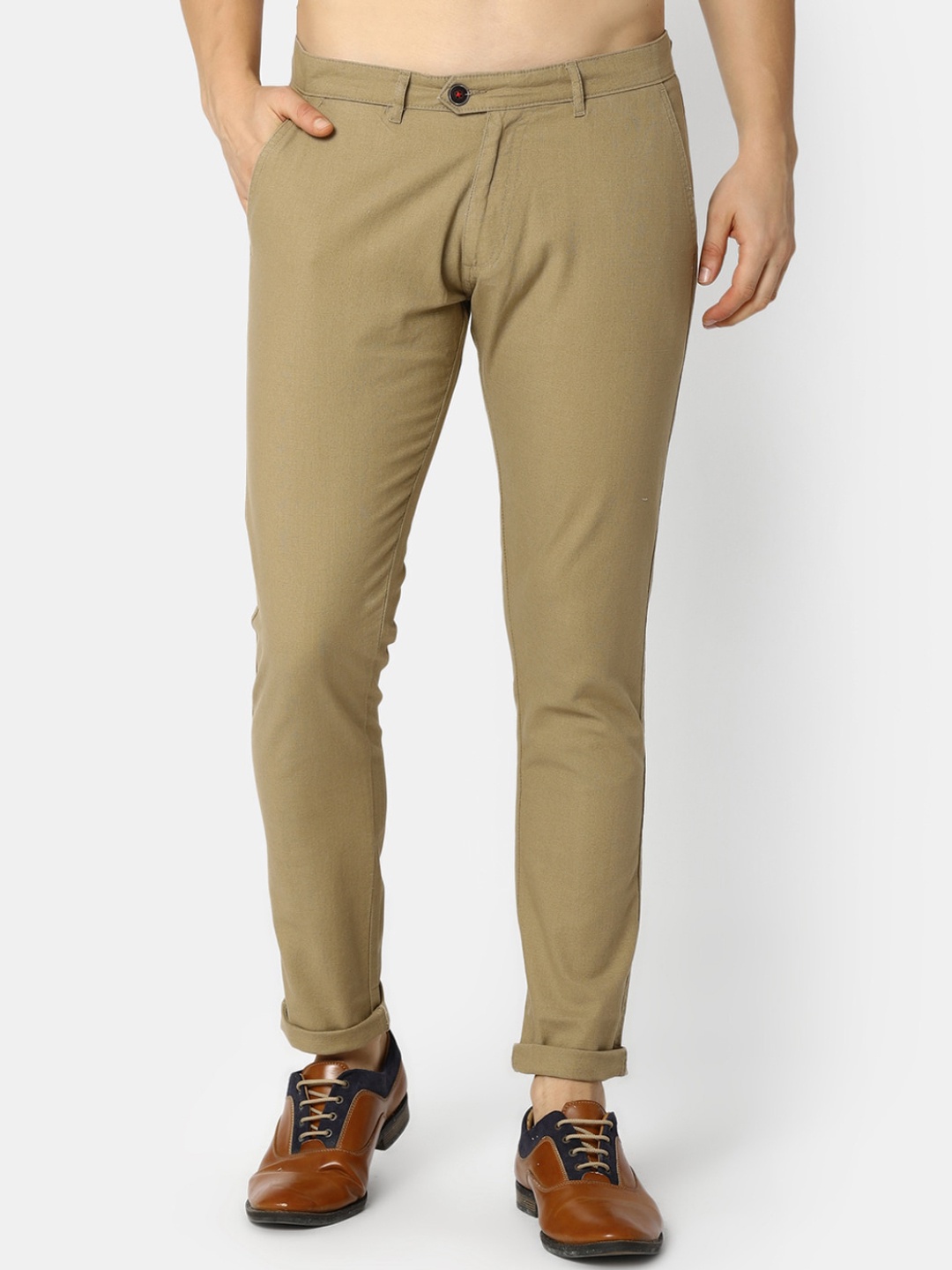 

V-Mart Men Slim Fit Cotton Chinos Trousers, Khaki