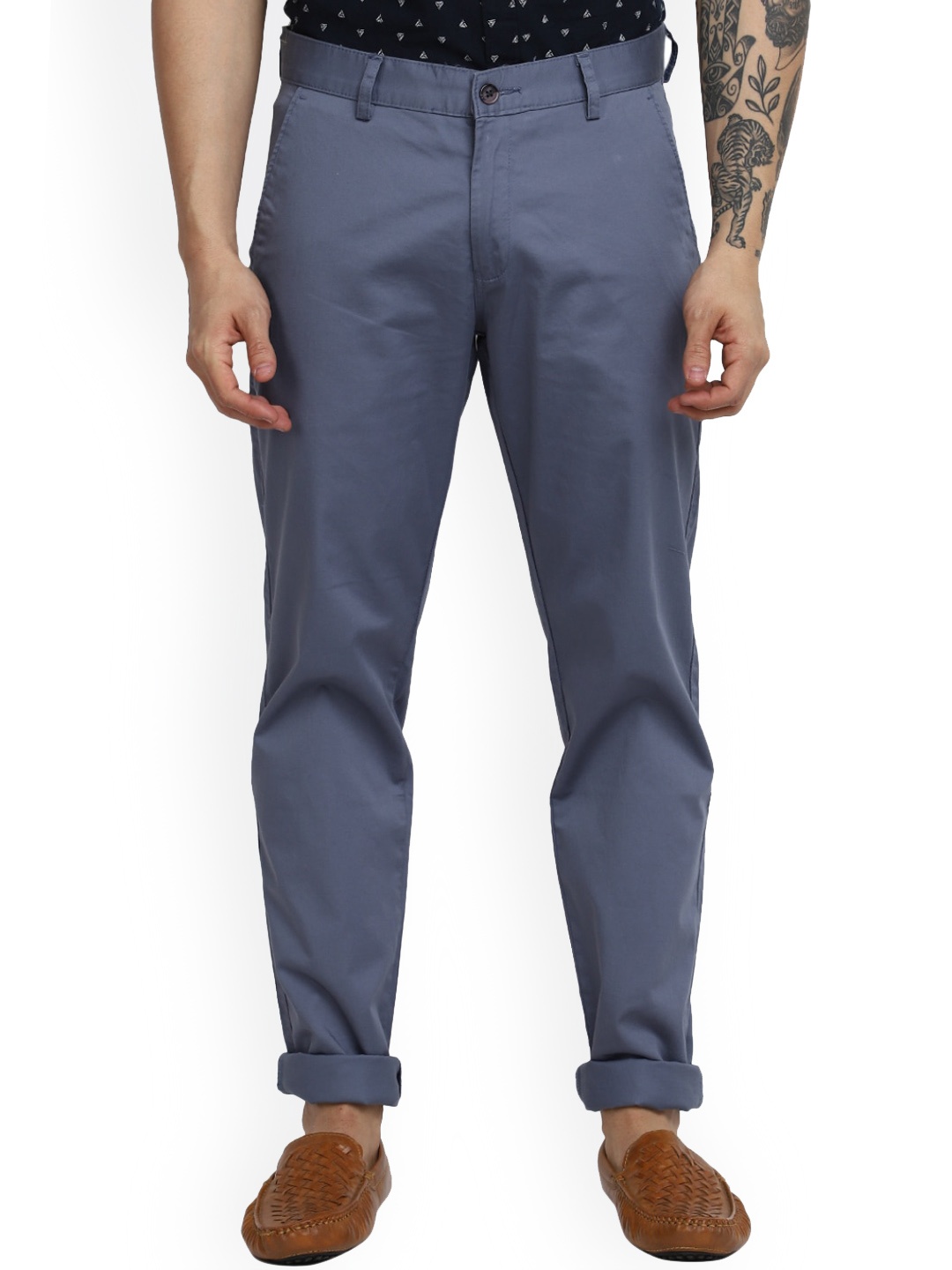 

V-Mart Men Slim Fit Cotton Chinos Trousers, Blue