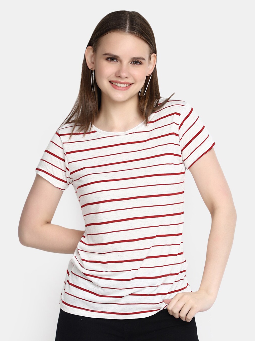 

V-Mart Striped Cotton T-shirt, Maroon