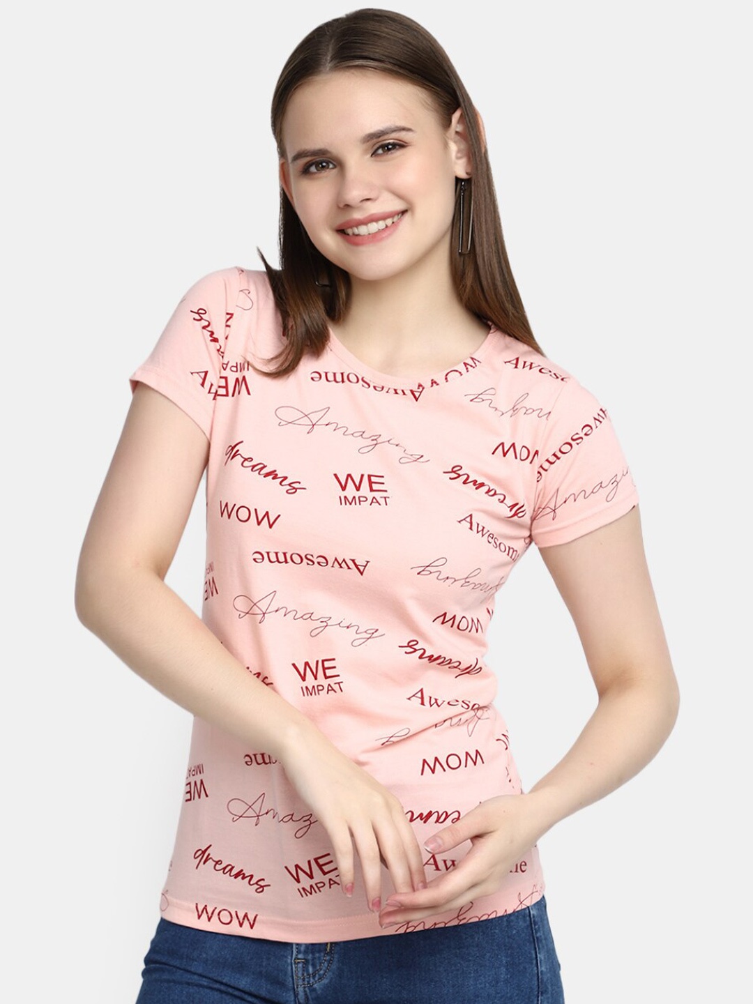 

V-Mart Typography Printed Cotton T-shirt, Pink