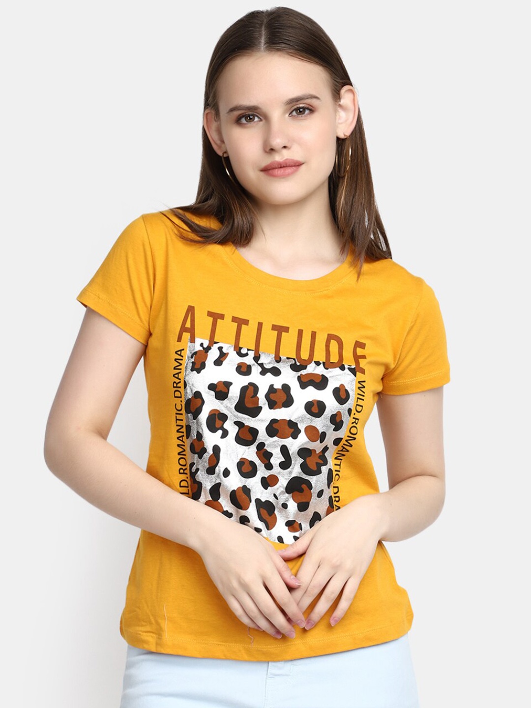 

V-Mart Graphic Printed Cotton Casual T-shirt, Gold