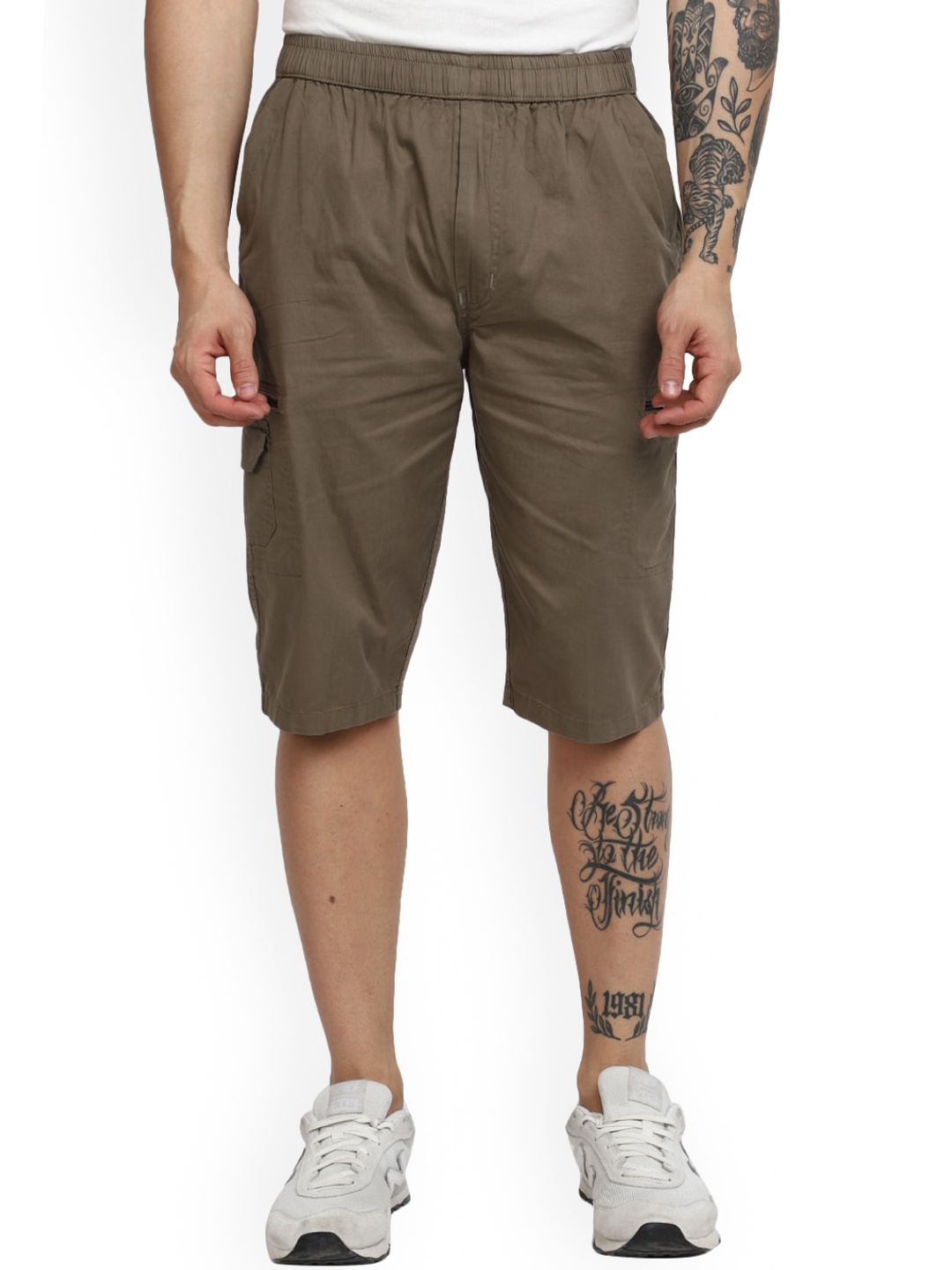 

V-Mart Men Mid-Rise Cotton Cargo Shorts, Beige