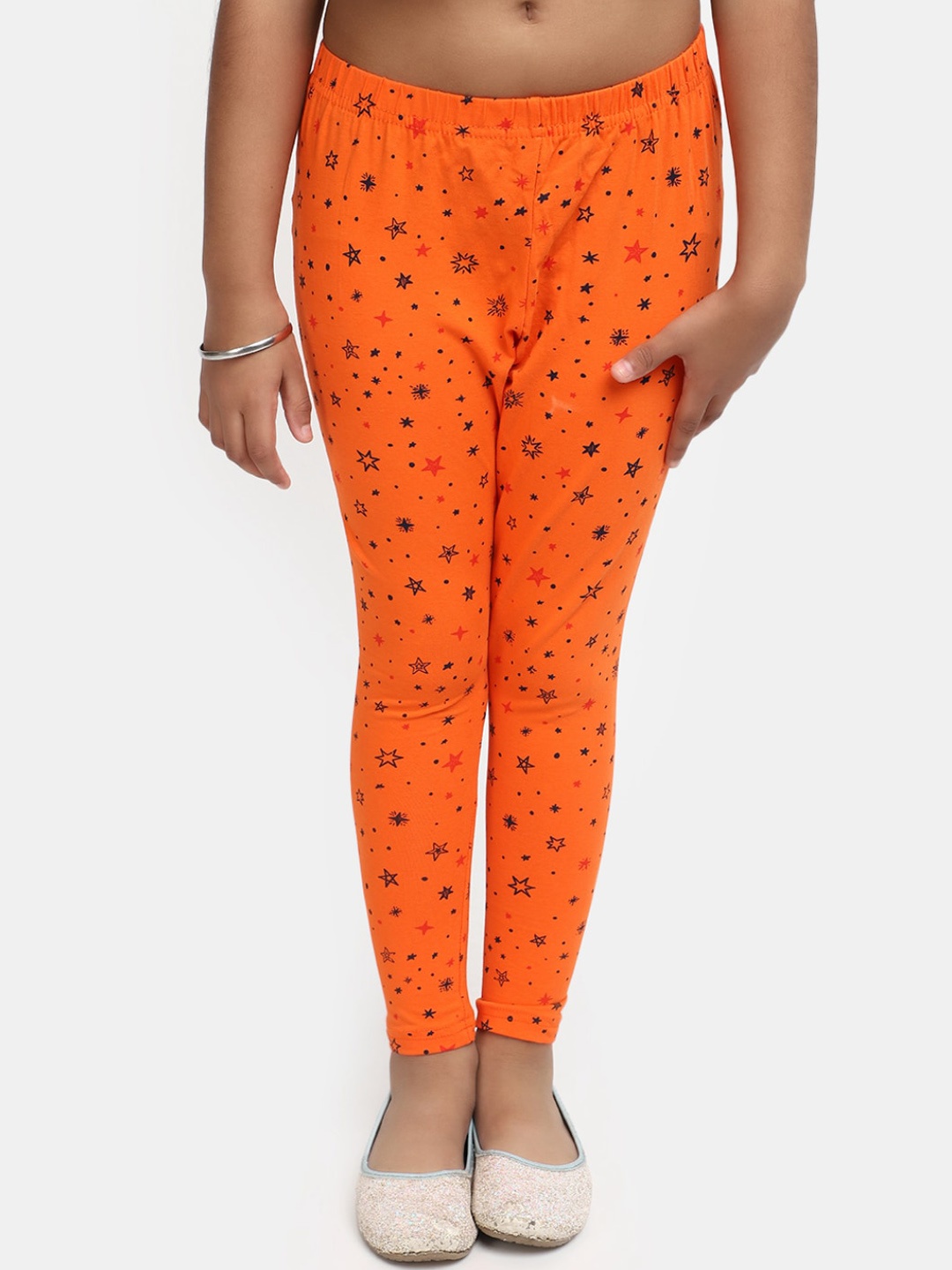

V-Mart Girls Printed Ankle Length Leggings, Orange