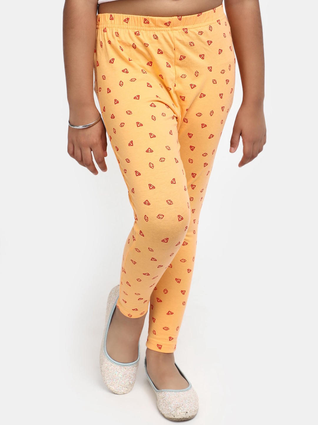 

V-Mart Girls Printed Ankle Length Leggings, Orange