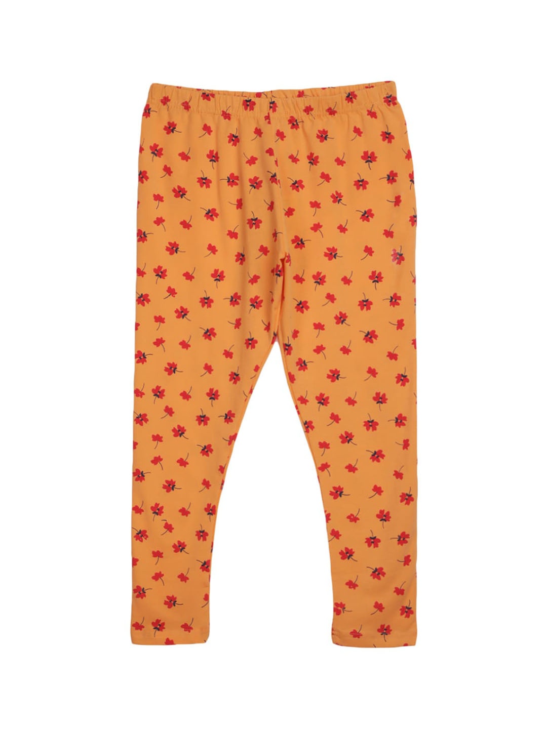 

V-Mart Girls Floral Printed Ankle Length Leggings, Orange