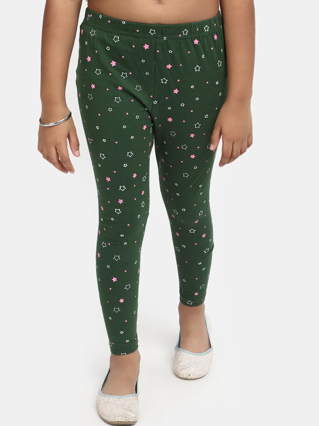 

V-Mart Girls Geometric Printed Ankle Length Leggings, Green