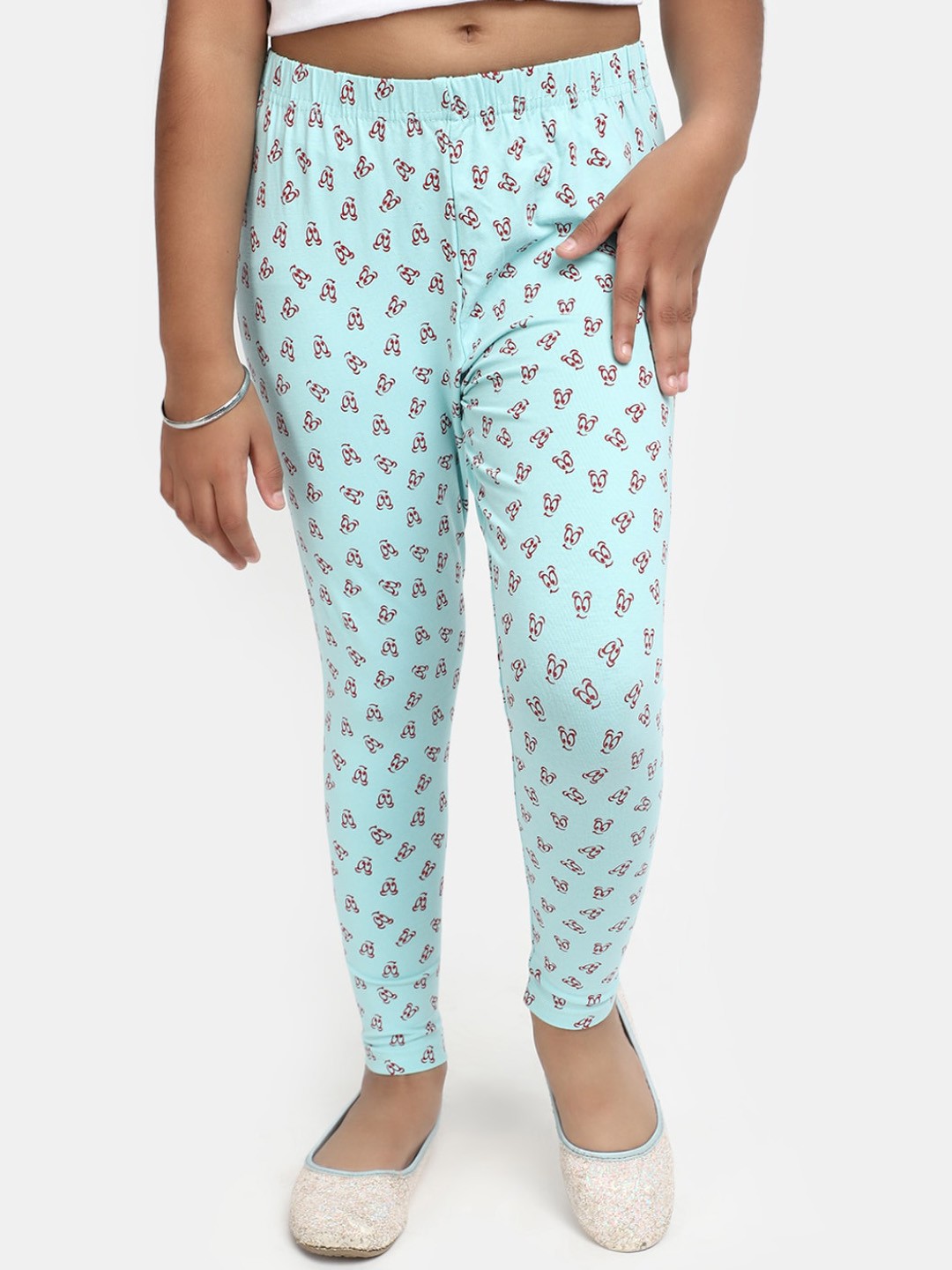 

V-Mart Girls Printed Ankle Length Leggings, Blue
